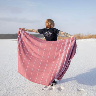 Hamam-pyyhe! Sulo Viininpunainen, kierrätyspuuvillaa - Koko 95x180cm, 250g, 100% puuvillaa - Saaren Taika Decor