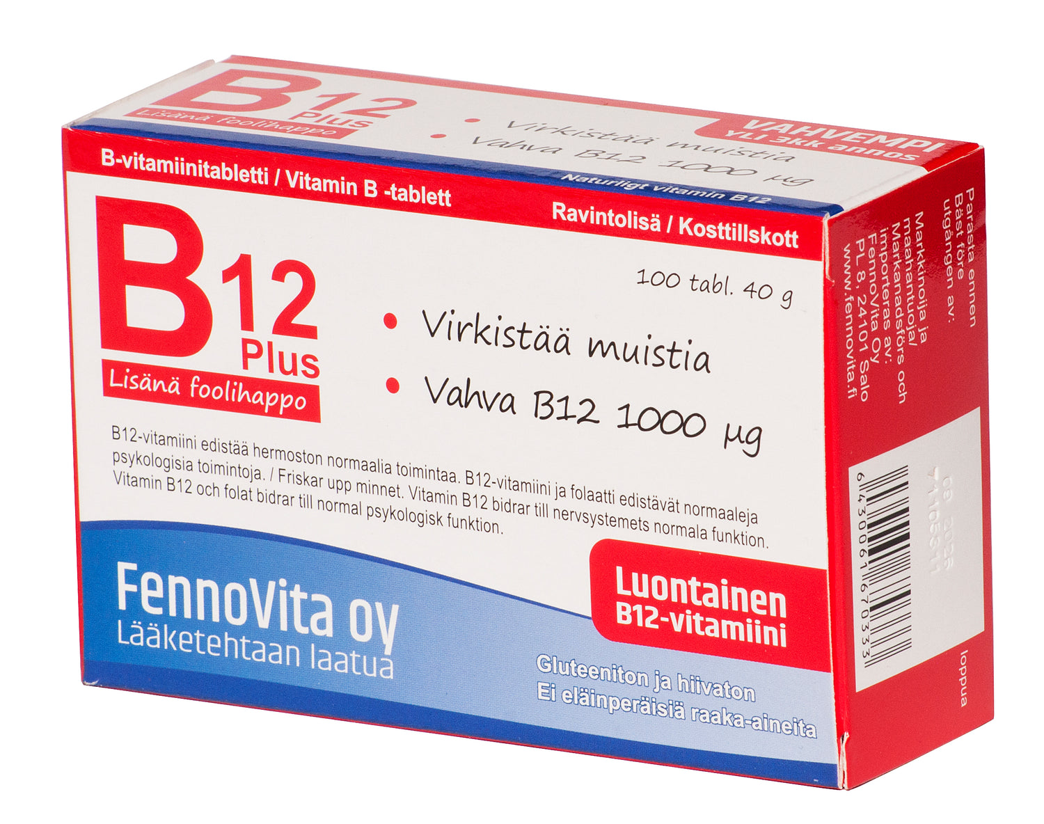 B12-vitamiinivalmiste, lisänä foolihappo, 100 tabl - Fennovita