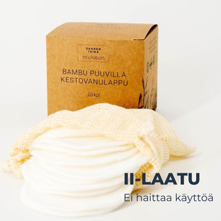 2-laatu, ekologiset kestovanulaput 20kpl ja pesupussi