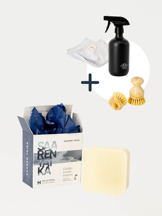 Rengöringsset för hårda ytor och textilfläckar i hemmet, inkluderar grapefruktrengöringstvål, mikrofiberduk, plastfri skurborste, sprayflaska