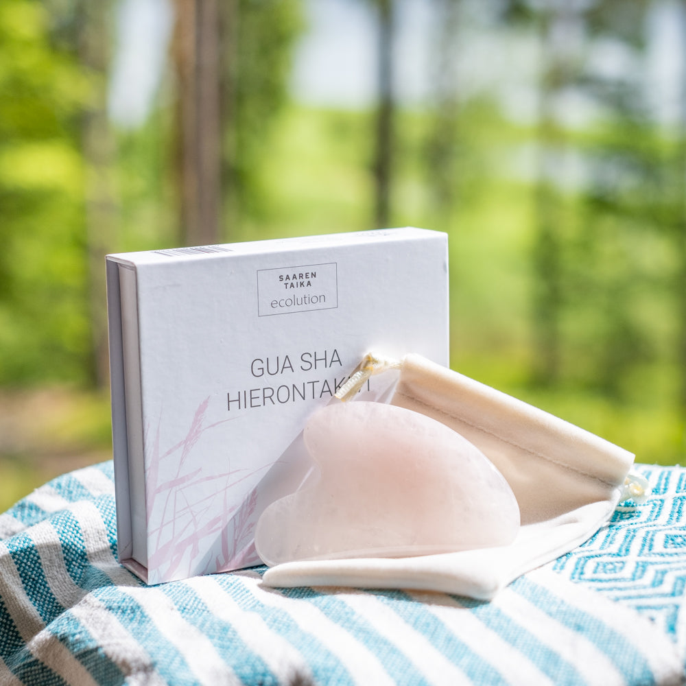 Gua Sha hierontakivi,  lievittää jännitystä ja vähentää turvotusta sekä tehostaa ihonhoitotuotteiden imeytymistä - Saaren Taika Ecolution