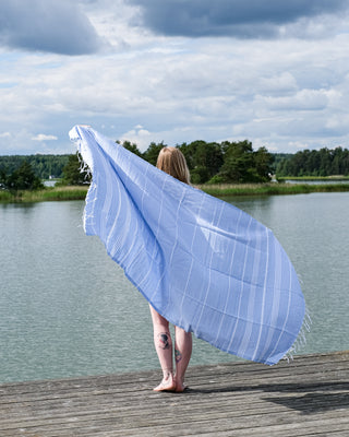 Hamam-pyyhe Sulo Taivaansininen, 100% puuvillaa, ripustuslenkillä, 90x180cm, 250g