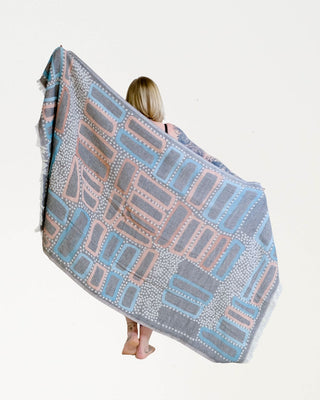Hamam-pyyhe Kivikko Musta-Turkoosi ripustuslenkillä, 100% puuvillaa, 175x90cm, 440g