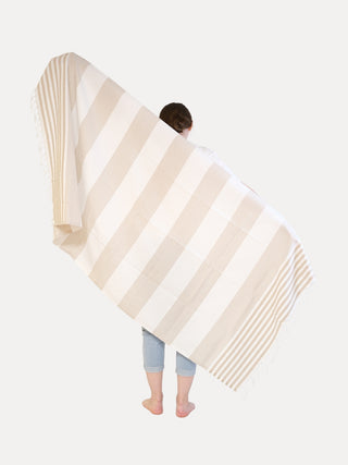 Hamam-pyyhe Seilori Beige, 100% kierrätyspuuvillaa, ripustuslenkillä