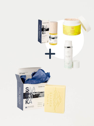 Saaren Taika Hyvästi finnit -setti sisältää epäpuhtaan ihon taltuttamiseen tarvitsemasi tuotteet. Akneihon hoito, epäpuhtaan ihon hoito