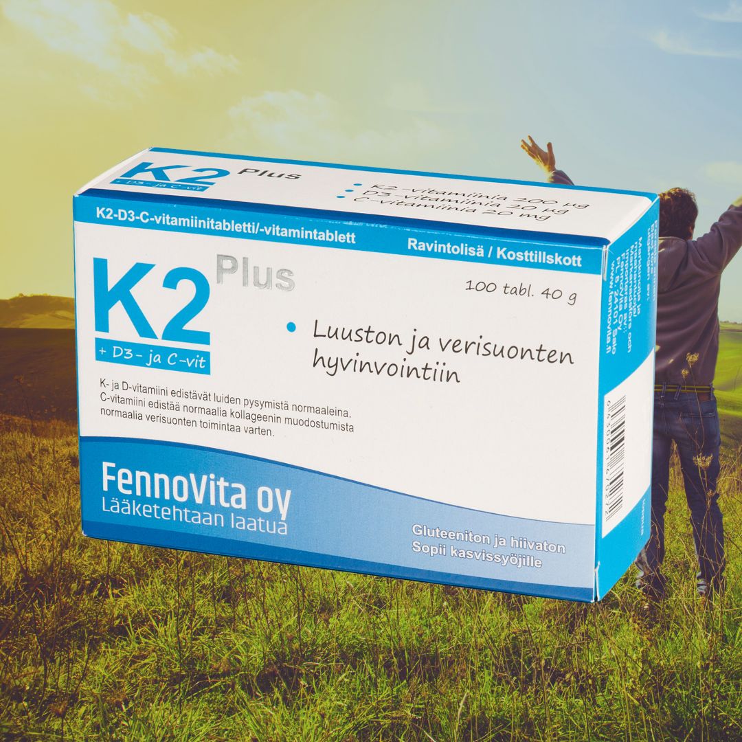 K2 Plus + D3- ja C-vit. 100 tabl. 40 g - Fennovita