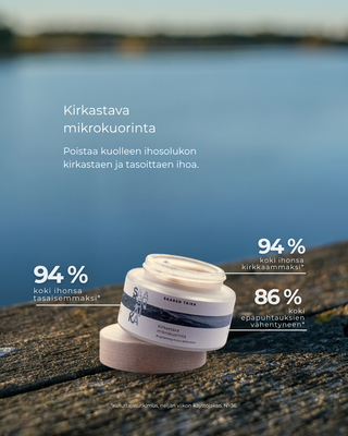Kirkastava mikrokuorinta, poistaa kuolleen ihosolukon kuivattamatta ihoasi, sopii epäpuhtaalle, rasvoittuvalle ja akneen taipuvalle iholle