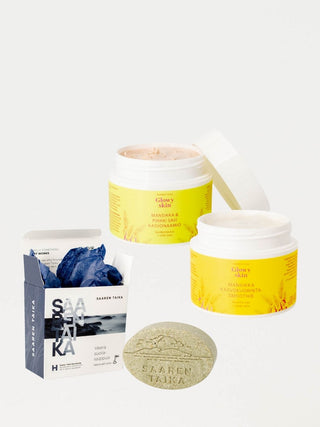 Saaren Taika syväpuhdistava ja kosteuttava ihonhoitosetti kuivan ihon hoitoon