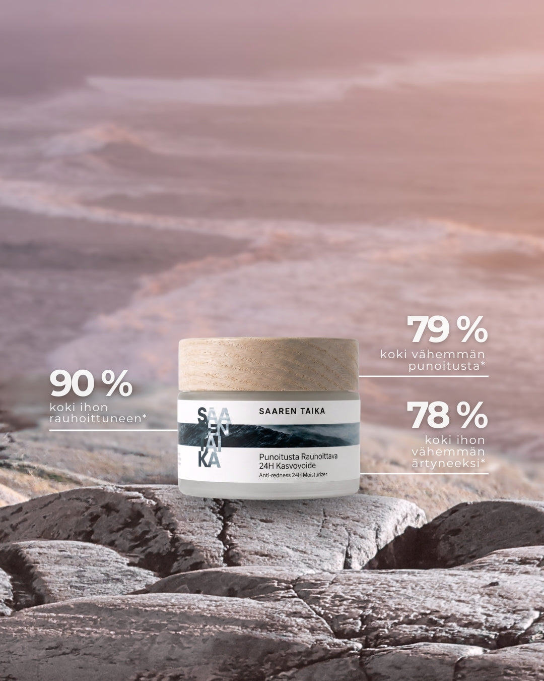 Punoitusta rauhoittava 24H kasvovoide, hajusteeton, vegaaninen, 98,8% luonnollista, UNISEX