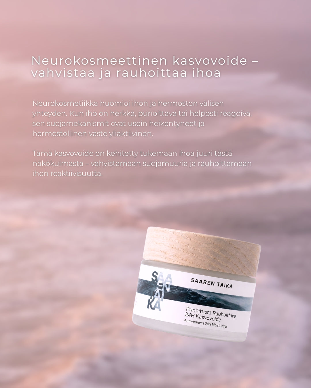 Punoitusta rauhoittava 24H kasvovoide, hajusteeton, vegaaninen, 98,8% luonnollista, UNISEX