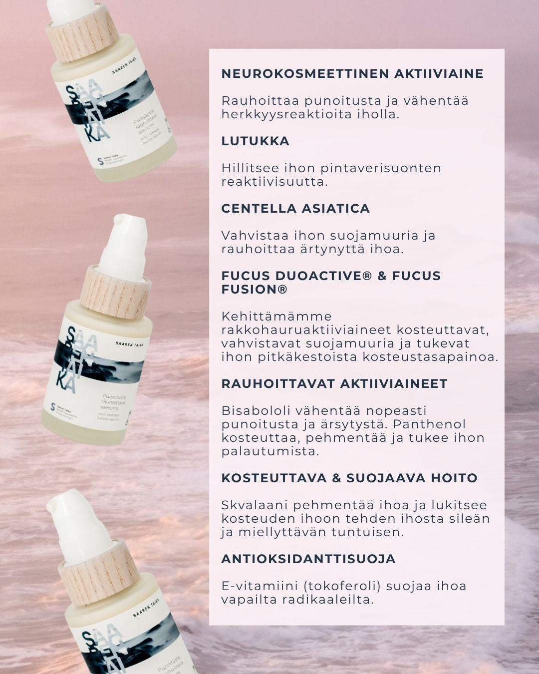 Punoitusta rauhoittava suojamuuria vahvistava seerumi ruusufinniin ja couperosaan taipuvalle iholle, hajusteeton, vegaaninen