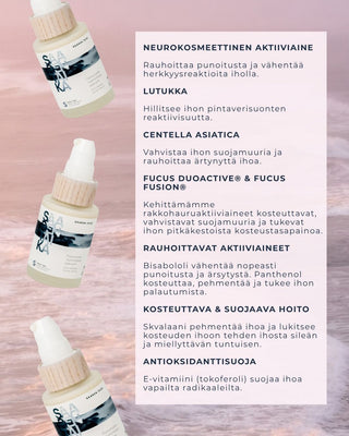 Punoitusta rauhoittava suojamuuria vahvistava seerumi ruusufinniin ja couperosaan taipuvalle iholle, hajusteeton, vegaaninen