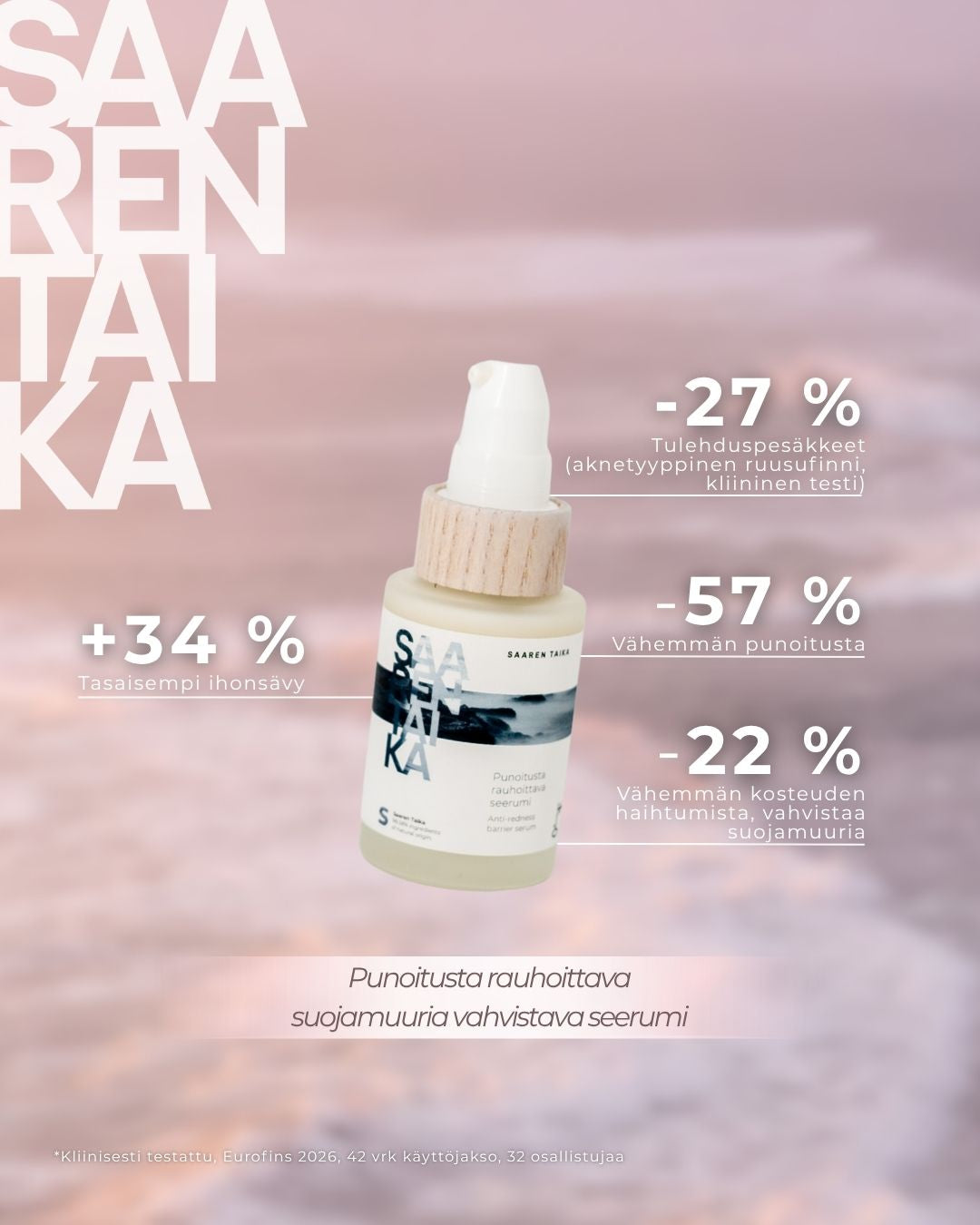 Punoitusta rauhoittava suojamuuria vahvistava seerumi ruusufinniin ja couperosaan taipuvalle iholle, hajusteeton, vegaaninen