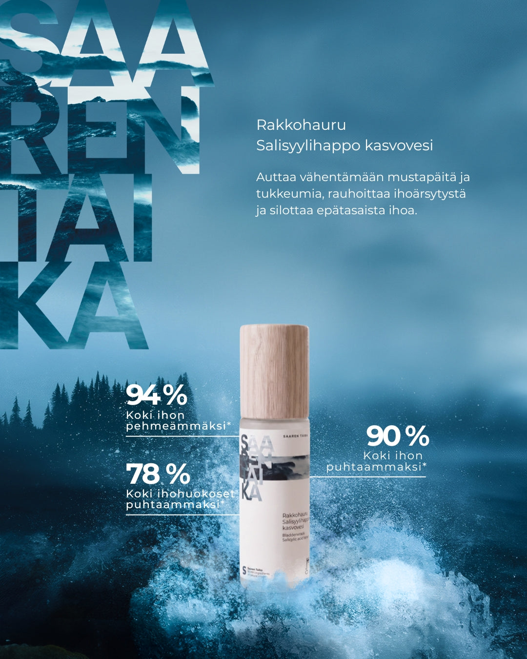 Rakkohauru Salisyylihappo kasvovesi, epäpuhtaalle ja herkästi rasvoittuvalle iholle, vegaaninen, 99,85% luonnollista