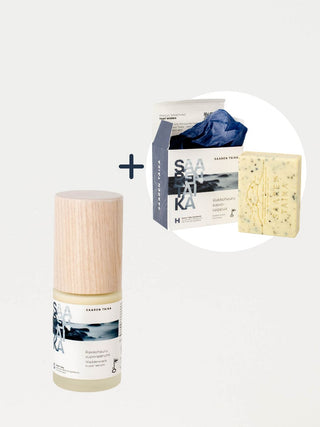 Saaren Taika ihonhoitosetti sisältää rakkohauru superseerumin sekä lahjana rakkohauru kasvosaippuan