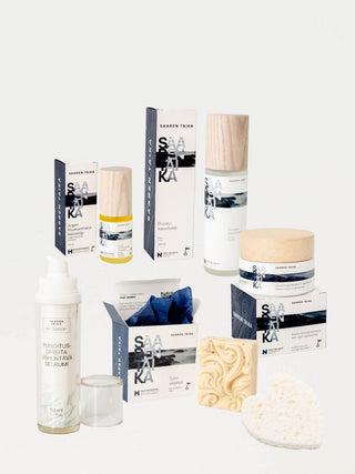 Hellävarainen Saaren Taika tuotesetti sopii ruusufinnin, couperosan ja punoitusoireisen ihon päivittäiseen hoitoon