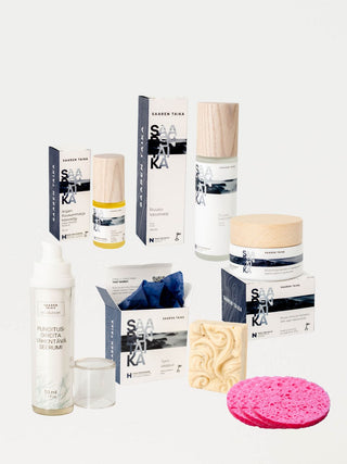 Hellävarainen Saaren Taika tuotesetti sopii ruusufinnin, couperosan ja punoitusoireisen ihon päivittäiseen hoitoon