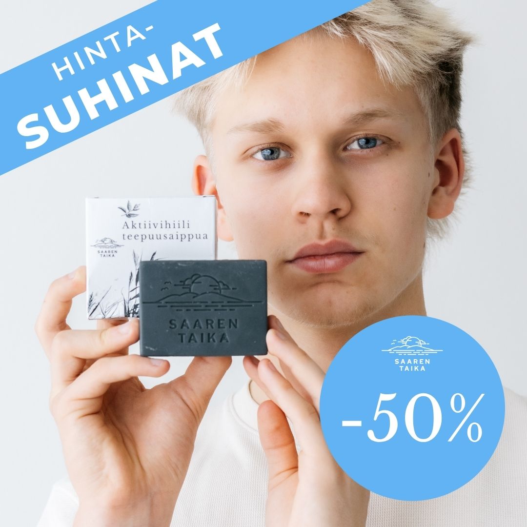 Activated charcoal Tea tree soap, suitable for e.g. for impure or acne skin, antibacterial & moisturizing - Saaren Taika 🇫🇮