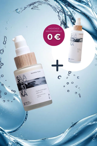 🎁 Lanseerausetu: Hyaluronihapposeerumi + Ruusu kasvovesi (28,95€) kaupan päälle