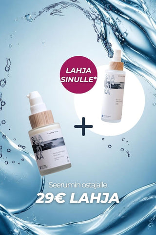 🎁 29€ lahja sinulle, lanseerausetu: Hyaluronihapposeerumi + Ruusu kasvovesi (28,95€) kaupan päälle