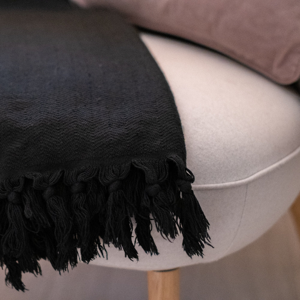 Blanket/Blanket Soft Black - Size 180x230cm, 1.5kg, 100% cotton - Saaren Taika Decor