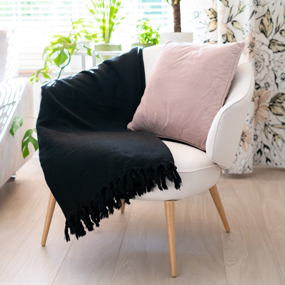 Blanket/Blanket Soft Black - Size 180x230cm, 1.5kg, 100% cotton - Saaren Taika Decor