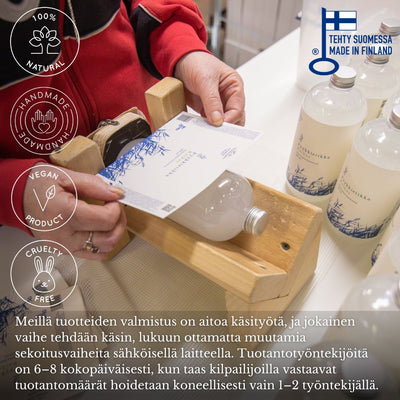 Saaren Taika pyykkietikat valmistuvat käsityönä Suomessa ja ovat 100% luonnollisia