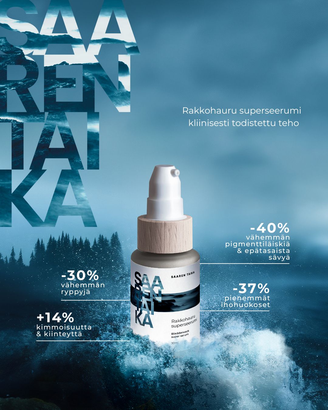 Rakkohauru superseerumi, peptidit, retinoli, hyaluronihappo, maksaläiskät, juonteet, ihohuokoset Kasvoseerumi Saaren Taika