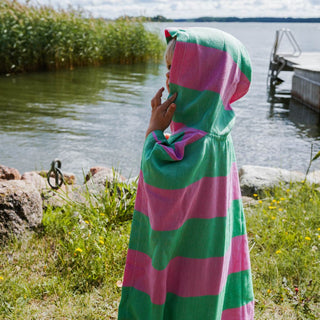 Children's Hamam bath poncho, pink-green, 100% cotton, 65x60.5cm - Saaren Taika Decor