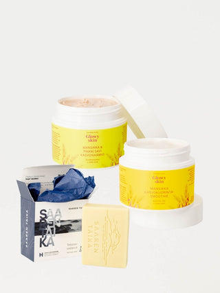 Saaren Taika ihonhoitosetti tarjoaa syväpuhdistavaa, kirkastavaa sekä kosteuttavaa vaikutusta