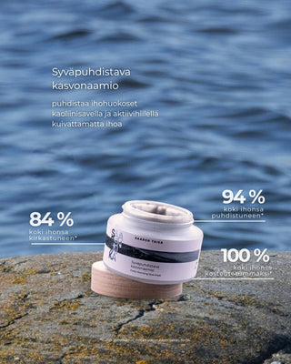 Syväpuhdistava Aktiivihiili Savi kasvonaamio, puhdistaa ihohuokoset ja vähentää mustapäitä kuivattamatta ihoasi, rasvoittuvalle ja akneen taipuvalle iholle