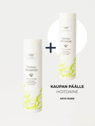 Teepuu hiustenhoitosetti, hillitsee rasvoittumista, päänahan kutinaa ja hilsettä - Saaren Taika Ecolution