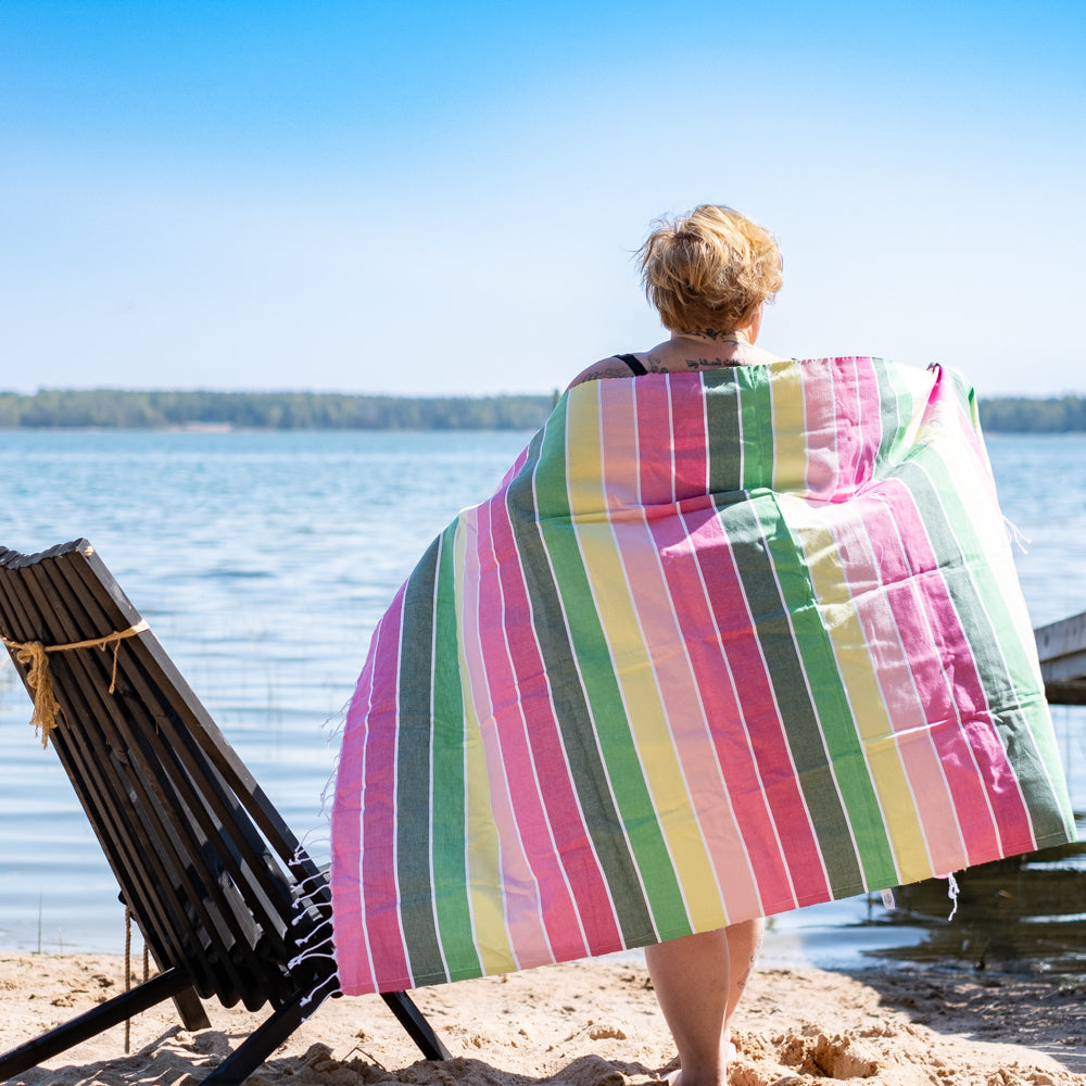 Hamam towel! Cheerful Colorful Pink - Size 100x180cm, 100% cotton - Saaren Taika Decor