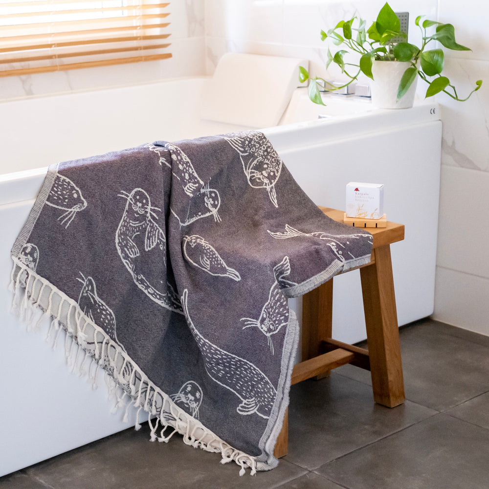 Norppa Pyyhe Hamam-pyyhe! Hylje Musta-Valkoinen - Koko 100x175cm, 350g, 100% puuvil ...