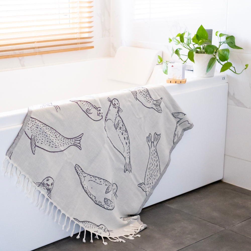 Norppa Pyyhe Hamam-pyyhe! Hylje Musta-Valkoinen - Koko 100x175cm, 350g, 100% puuvil ...
