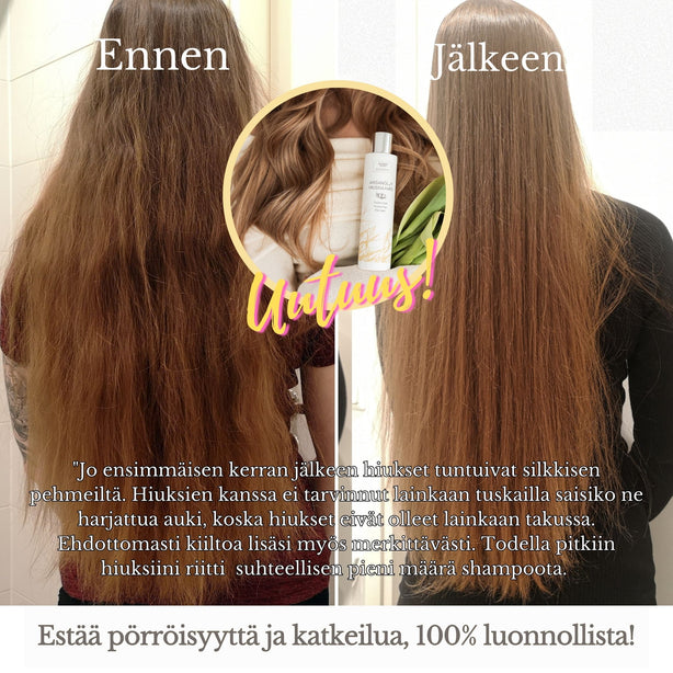 Arganöljy shampoo, silottaa ja korjaa hiuksia, sis. riisiuutetta, 100% luonnollinen, sulfaatiton, vegaaninen, 200ml - Saaren Taika Ecolution