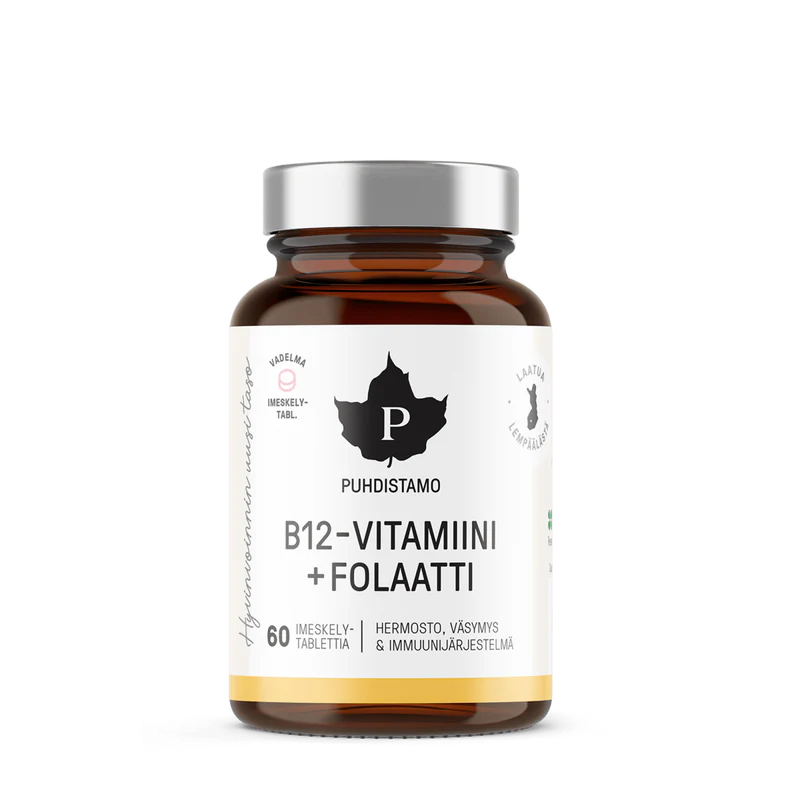 B12-vitamiini + Folaatti, vegaaninen, 60 imeskelytabl. - Puhdistamo