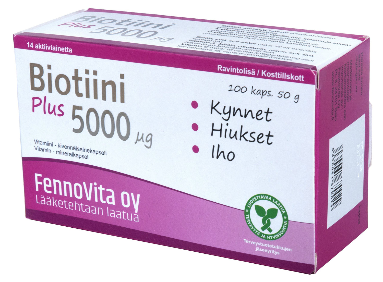 Biotiini Plus 5000 µg + 13 muuta aktiiviainetta 100 kaps. - Fennovita