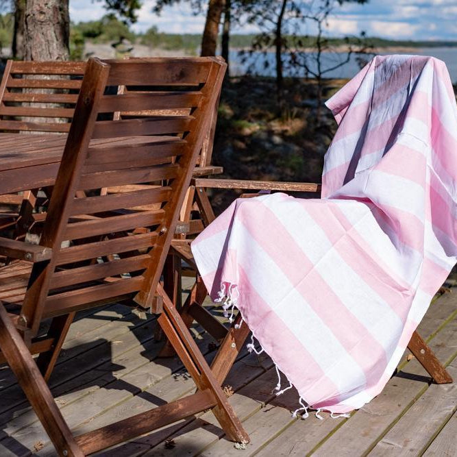 Hammam towel! Beach life White-Pink! With hanging loop Size 95x180cm, 100% cotton, also suitable for large sizes