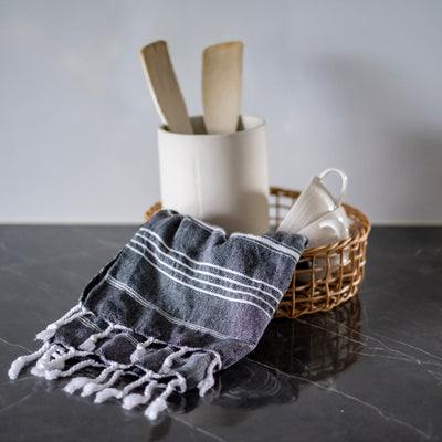 Hamam hand towel/kitchen towel! Sulo Black- Size 50x100cm, 100% cotton - Saaren Taika Decor