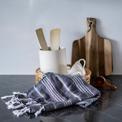 Hamam hand towel/kitchen towel! Sulo Black- Size 50x100cm, 100% cotton - Saaren Taika Decor